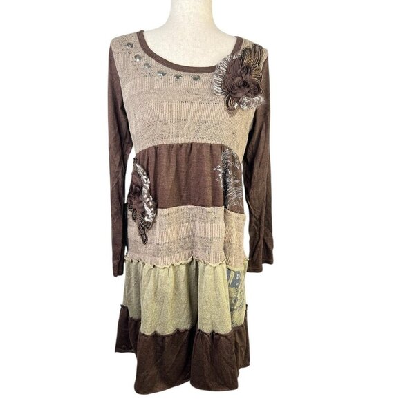 Pretty Angel Long Sleeve Dress in Brown and Cream - Picture 1 of 14